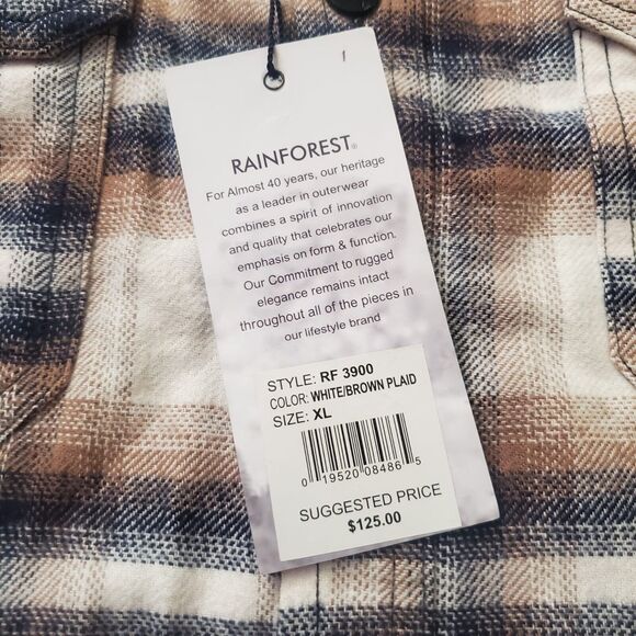 Rainforest Signature Brushed Flannel Shirt Mens XL White/Brown Plaid $125 - Picture 5 of 9